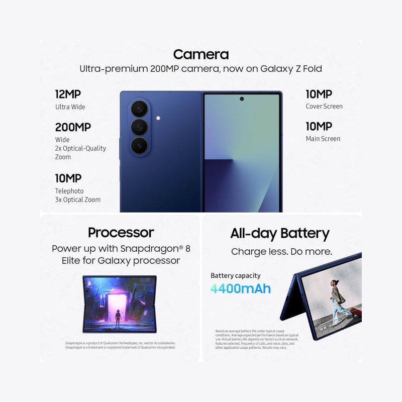 Galaxy Z Fold7 Cell Phone, 512GB AI Smartphone, Unlocked Android, AI Photo Edits, Large Screen, Long Battery Life, 2025, US 1 Yr Manufacturer Warranty, Blue Shadow