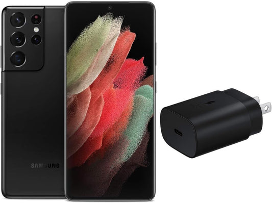 Electronics Galaxy S21 Ultra 5G | Factory Unlocked Android Cell Phone | 5G Smartphone | Pro-Grade Camera, 108MP High Res | 128GB, Phantom Black (SM-G998U) w/ 25W Charger Bundle