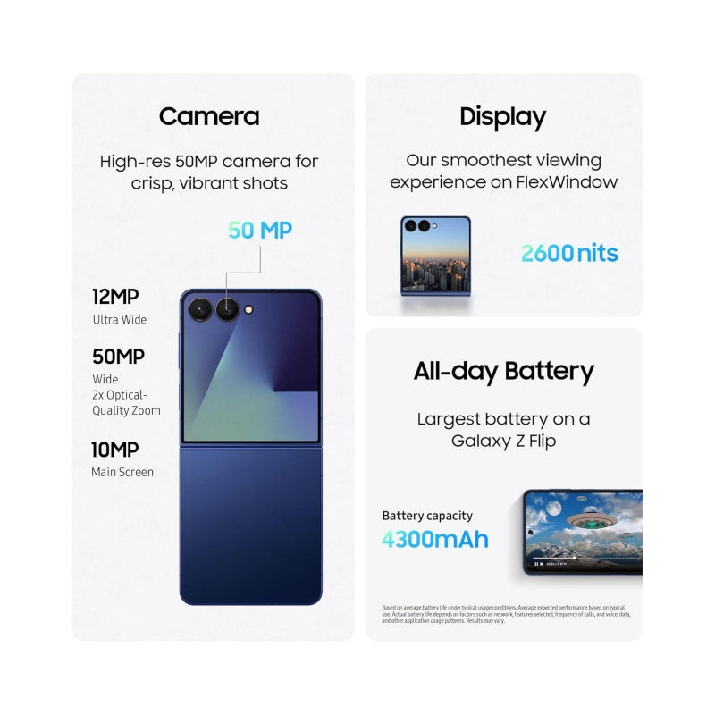 Galaxy Z Flip7 FE Cell Phone, 256GB AI Smartphone, Unlocked Android, Long Battery Life, 2025